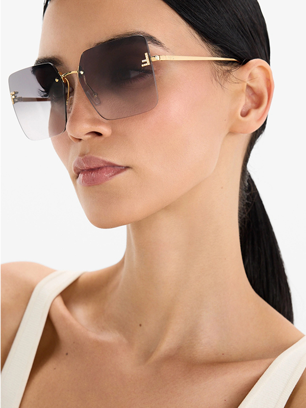 FENDI 漸層方框鑲鑽小F墨鏡