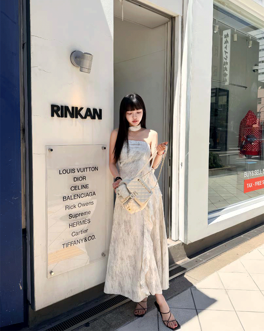 LINA LINA著迷性格暈染上衣長裙兩件組附繞帶-淺花灰