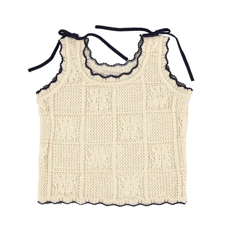 Bebe Organic 波西米亞風鏤空針織撞色蝴蝶結無袖上衣 Elina Top - SS26 Natural Lace Kit