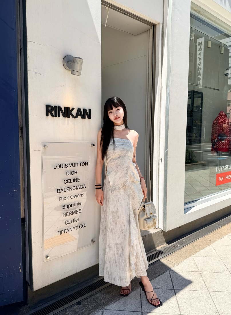 LINA LINA著迷性格暈染上衣長裙兩件組附繞帶-淺花灰