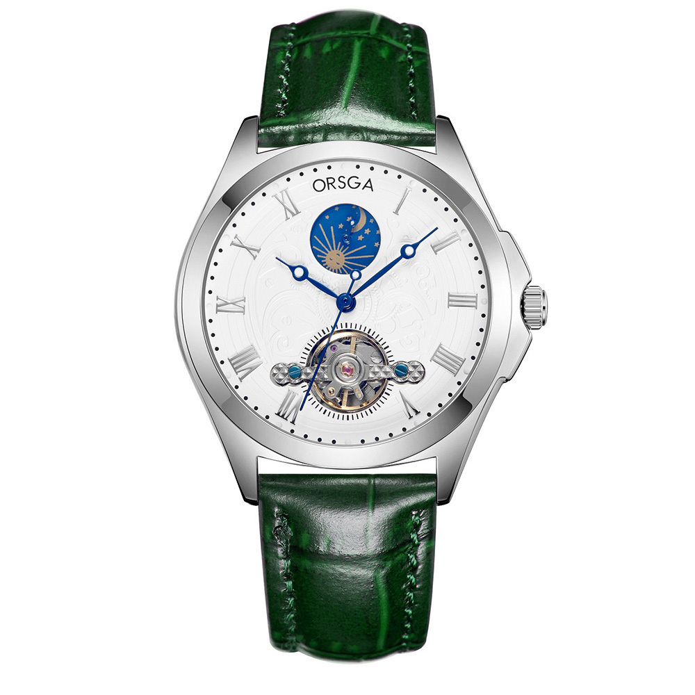 【ORSGA歐格世家】 9926G 復古羅馬字 日月星辰 機械 皮革 手錶