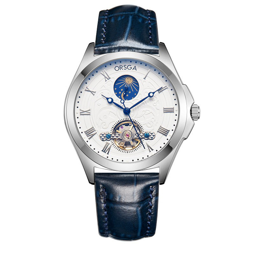 【ORSGA歐格世家】 9926G 復古羅馬字 日月星辰 機械 皮革 手錶