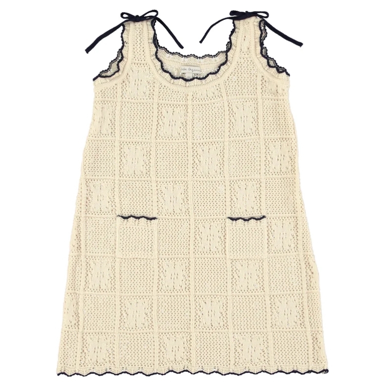 Bebe Organic 波西米亞風鏤空針織撞色蝴蝶結無袖洋裝 Elina Dress - SS26 Natural Lace Kit