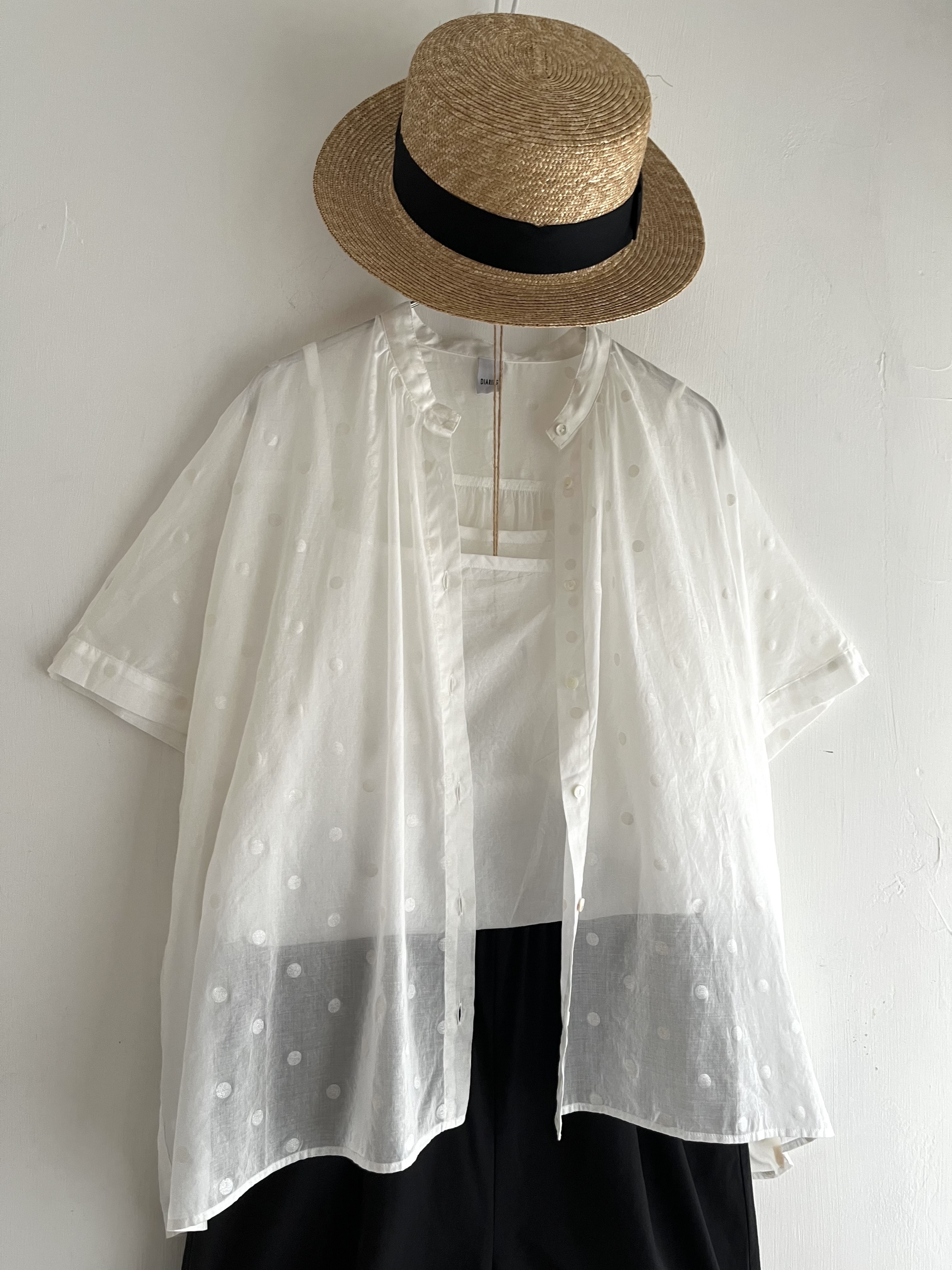 日本製DIARIES白色雪紡暗紋波點top