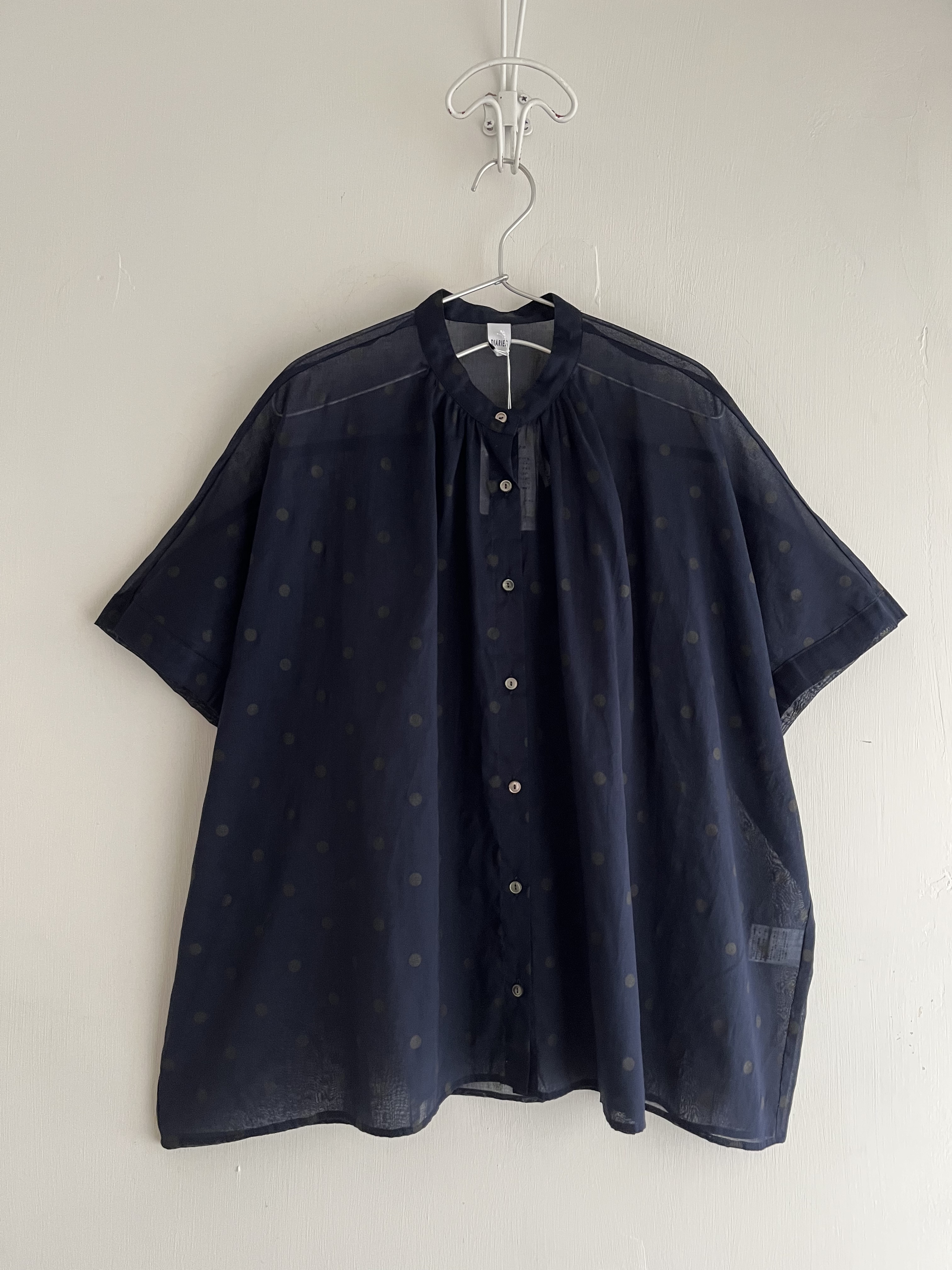 日本製DIARIES藍色雪紡暗紋波點top