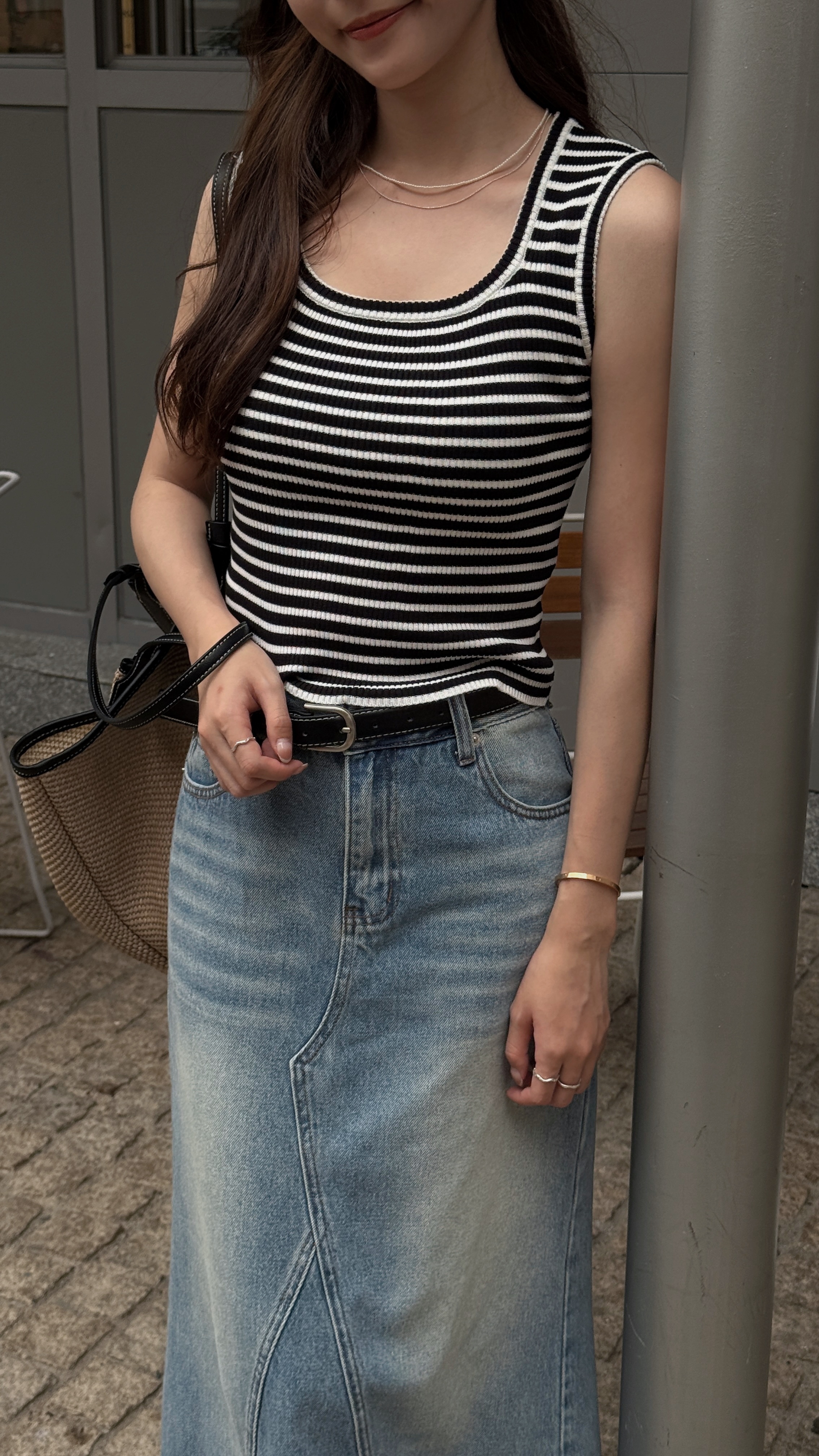 顯瘦條紋無袖上衣