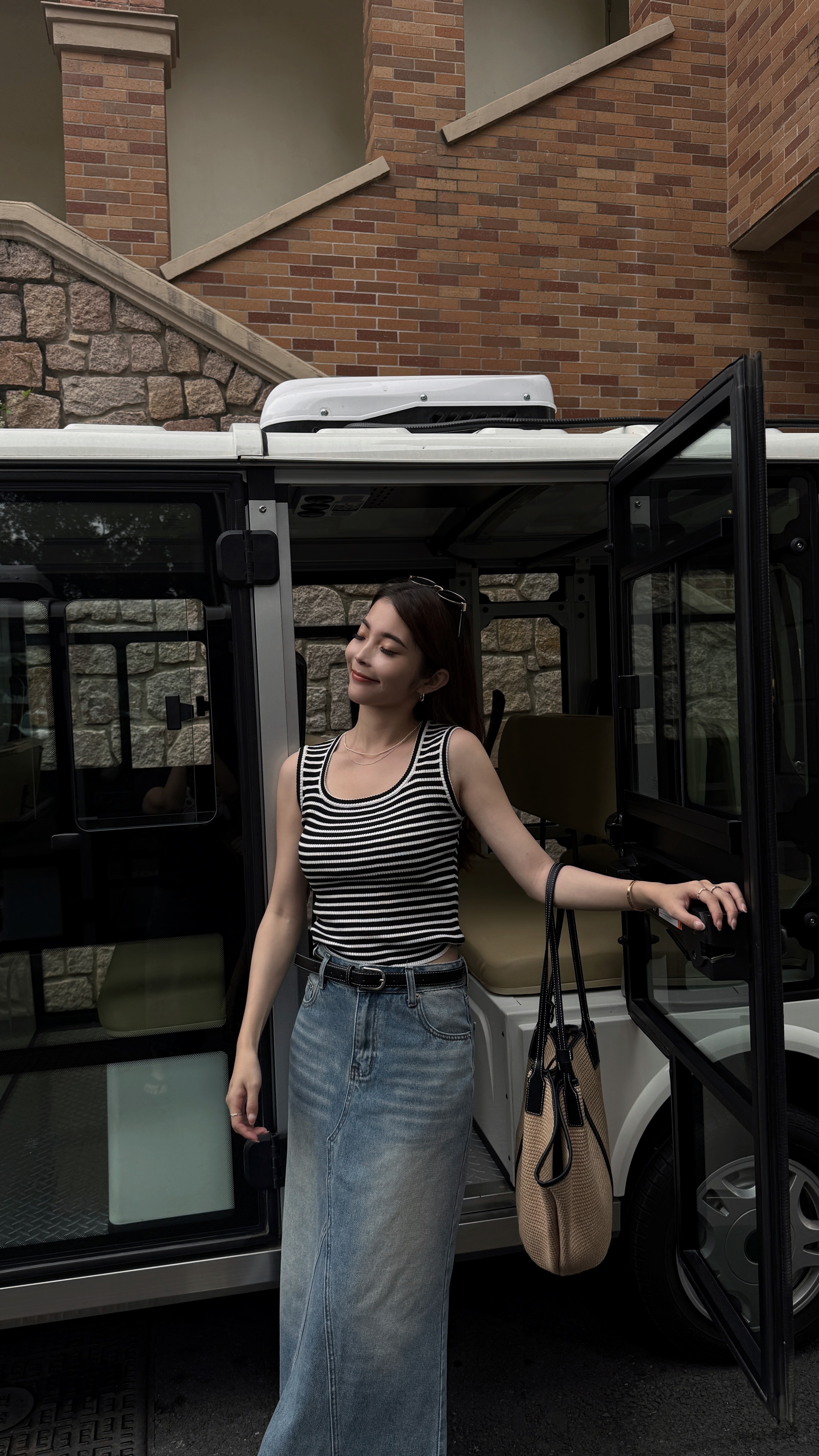 顯瘦條紋無袖上衣