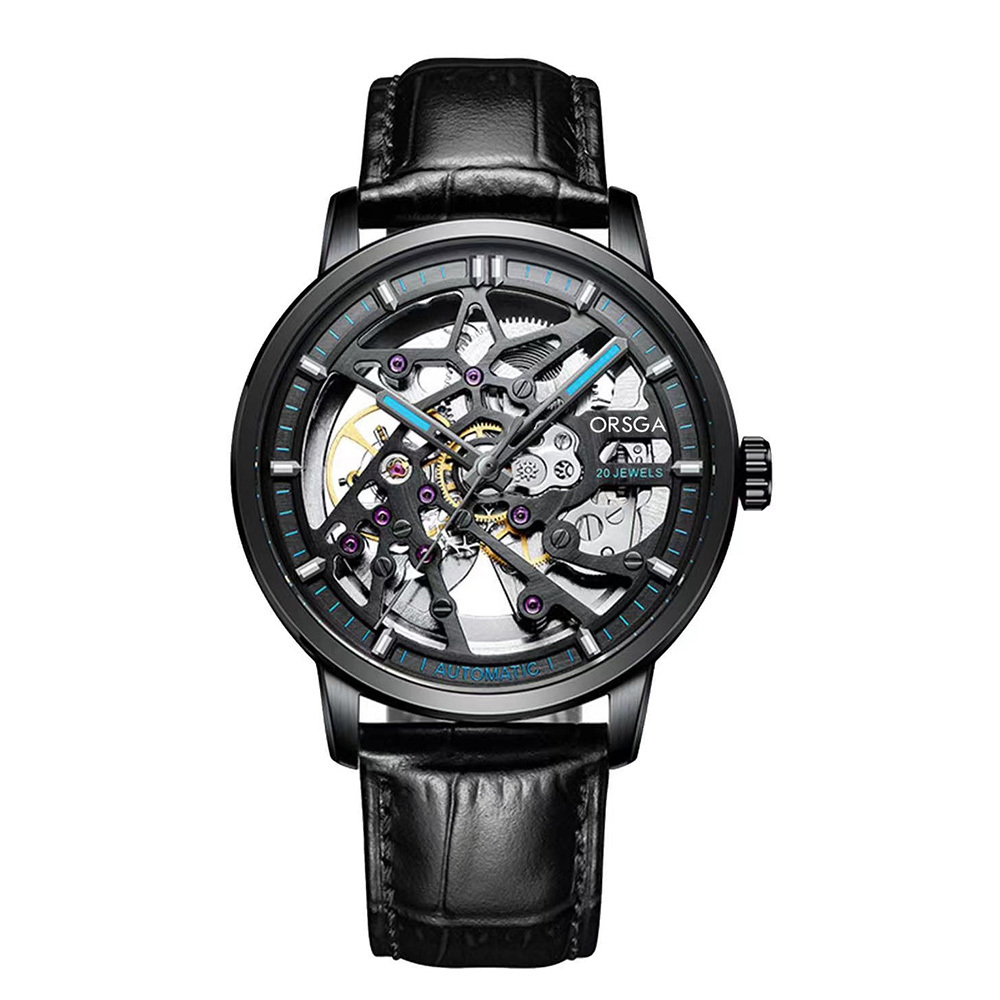 【ORSGA歐格世家】 9232G 夜光指針 全鏤空 機械 皮革 手錶