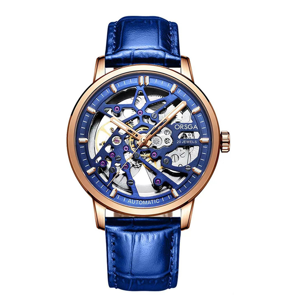 【ORSGA歐格世家】 9232G 夜光指針 全鏤空 機械 皮革 手錶