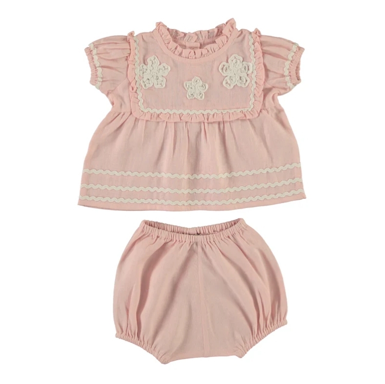 Bebe Organic 小花波浪邊泡泡袖套裝 Lucy Baby Set - SS26 Zigzag Dream