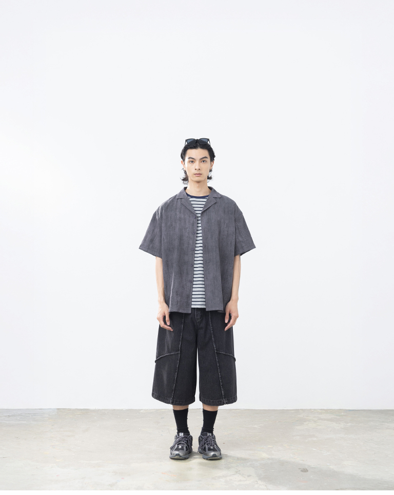 Men's Cuban Collar Tie-Dye Short-Sleeve Shirt - Gray S/M/L/XL【01025757】in stock+pre-order