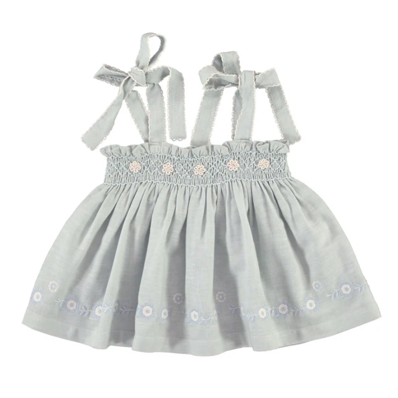 Bebe Organic 荷葉邊褶皺小花刺繡肩膀帶上衣 Maya Top - SS26 Cloud Blue