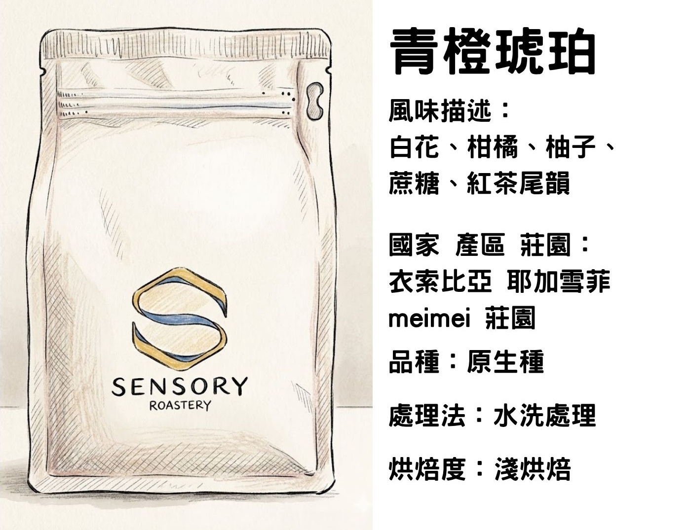 青橙琥珀｜耶加雪菲｜淺焙｜水洗｜原生種