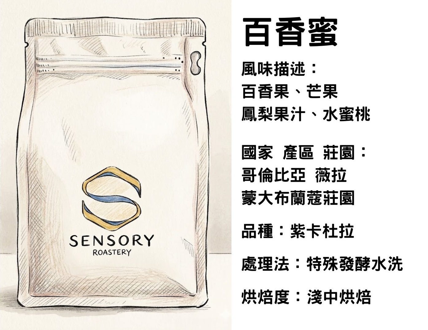 百香蜜｜哥倫比亞｜淺焙｜特殊發酵水洗｜紫卡杜拉