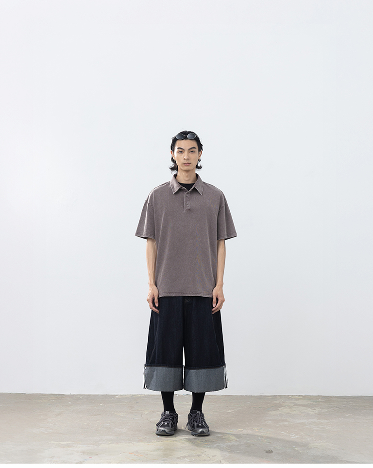 Men's Washed Half-Platform Polo Collar Short-Sleeve Top - Coffee M/L/XL【01060070】in stock+pre-order