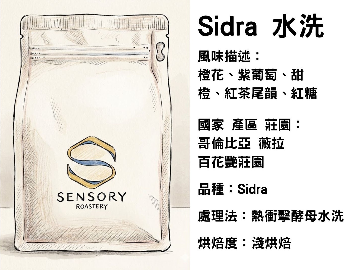 Sidra水洗｜哥倫比亞｜淺焙｜熱衝擊酵母水洗｜Sidra