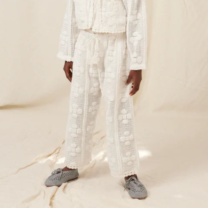 Bebe Organic 鏤空點繪花朵流蘇綁帶長褲 Inez Pants - SS26 Dreamy Natural Blooms