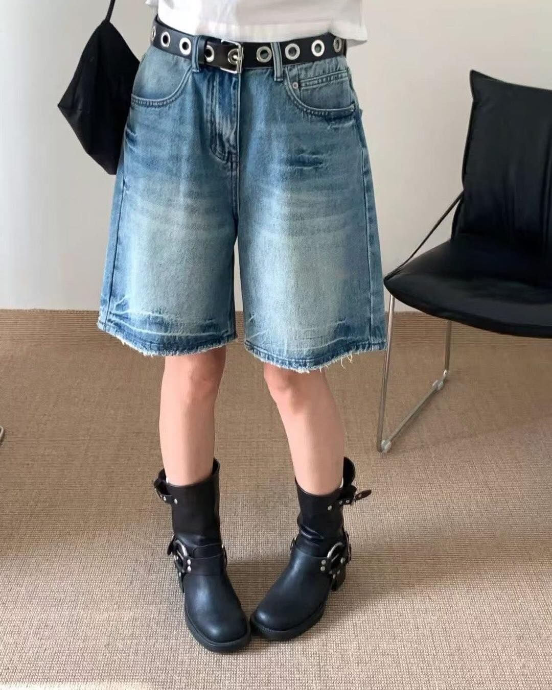 【帥氣百搭的男友風附帶5分牛仔褲】（現貨）