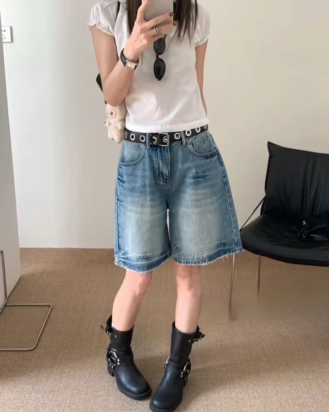 【帥氣百搭的男友風附帶5分牛仔褲】（現貨）