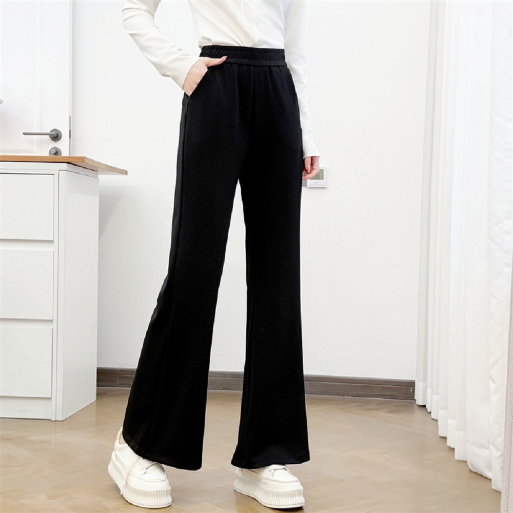 【ASister 小姊姊】AS2427#女裝｜中大尺碼休閒褲☆鬆緊帶微喇叭褲(黑色 XL-4XL 2606)