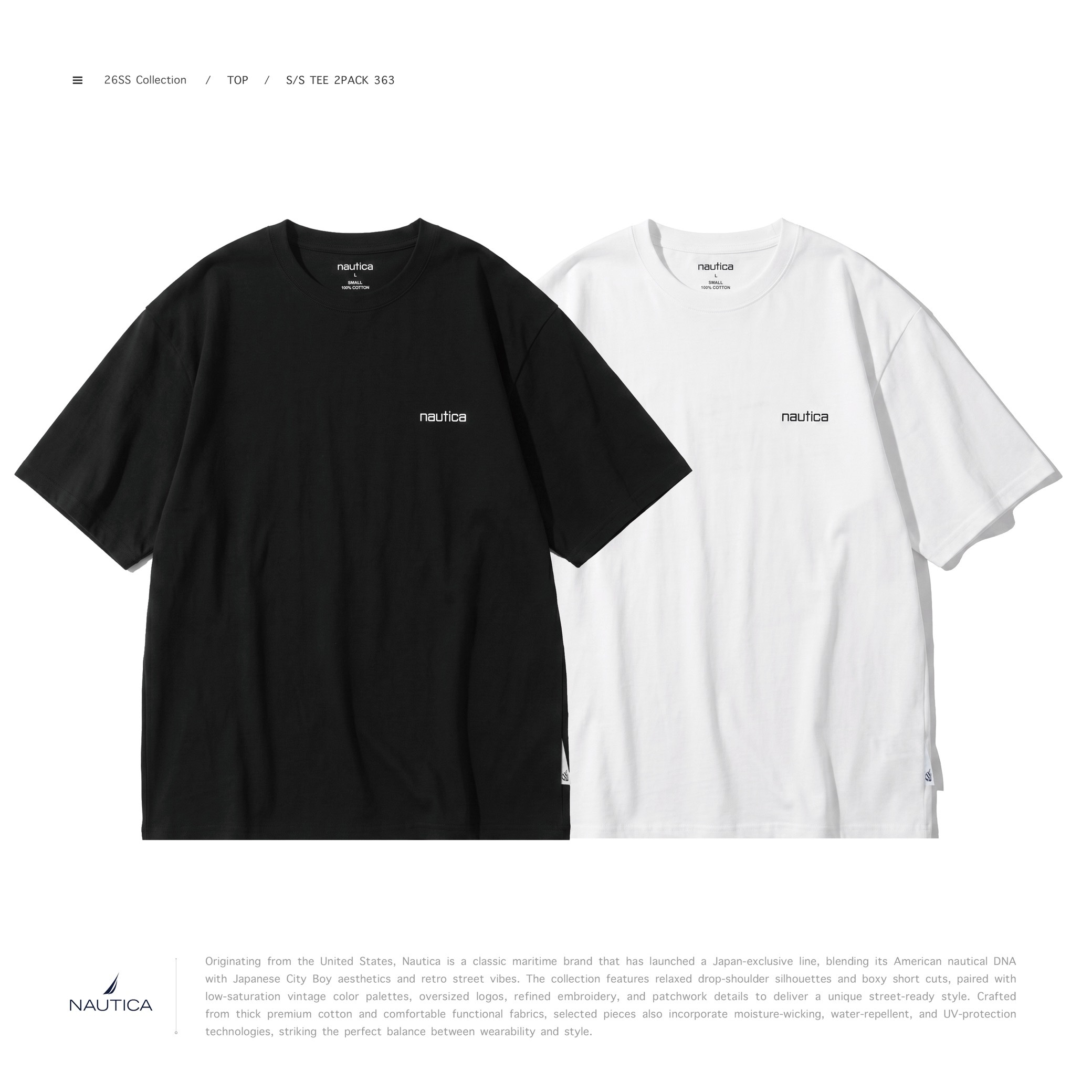 [ 預約販売 ]  NAUTICA KR - S/S TEE 2PACK 363（ 스몰로고 티셔츠 2PACK ）