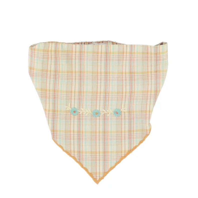 Bebe Organic 繽紛格紋小花刺繡髮帶 Giulia Headscarf - SS26 Lagoon Checks
