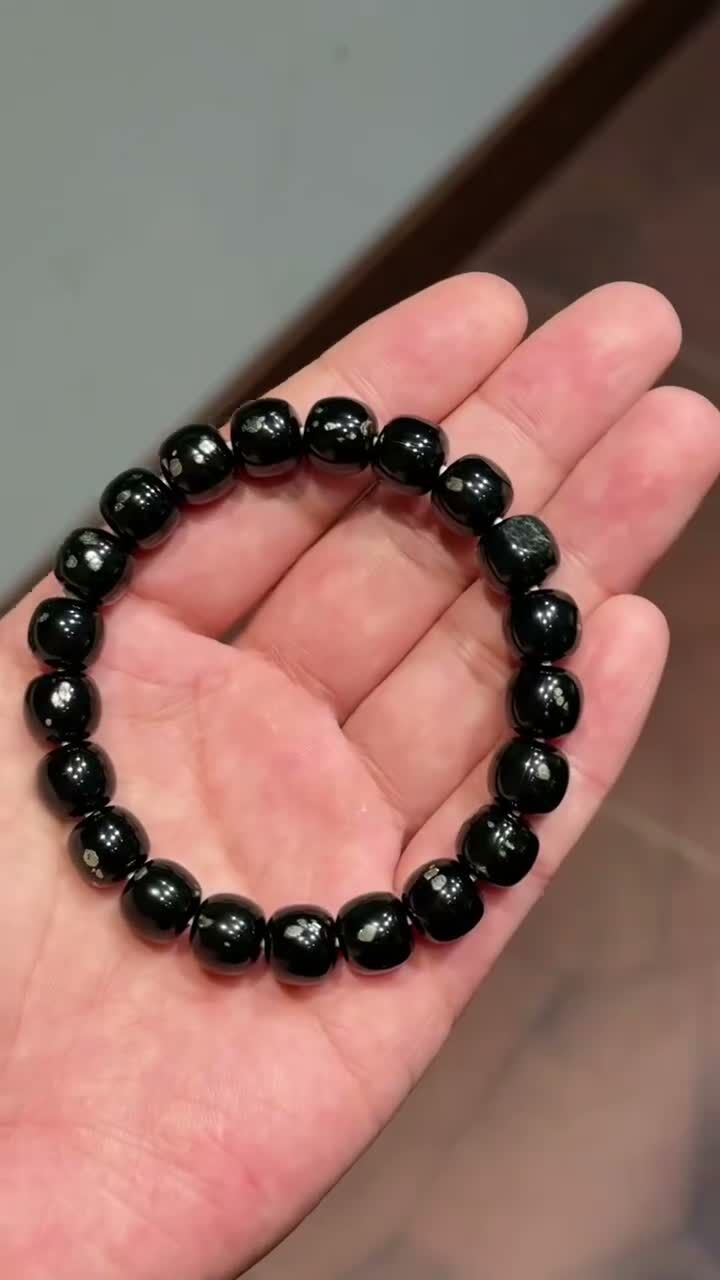 和田玉黑青籽料手串,天然和田玉軟玉