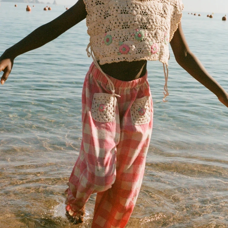 Bebe Organic 雙口袋格紋荷葉邊長褲 Anais Pants - SS26 Bombom Check