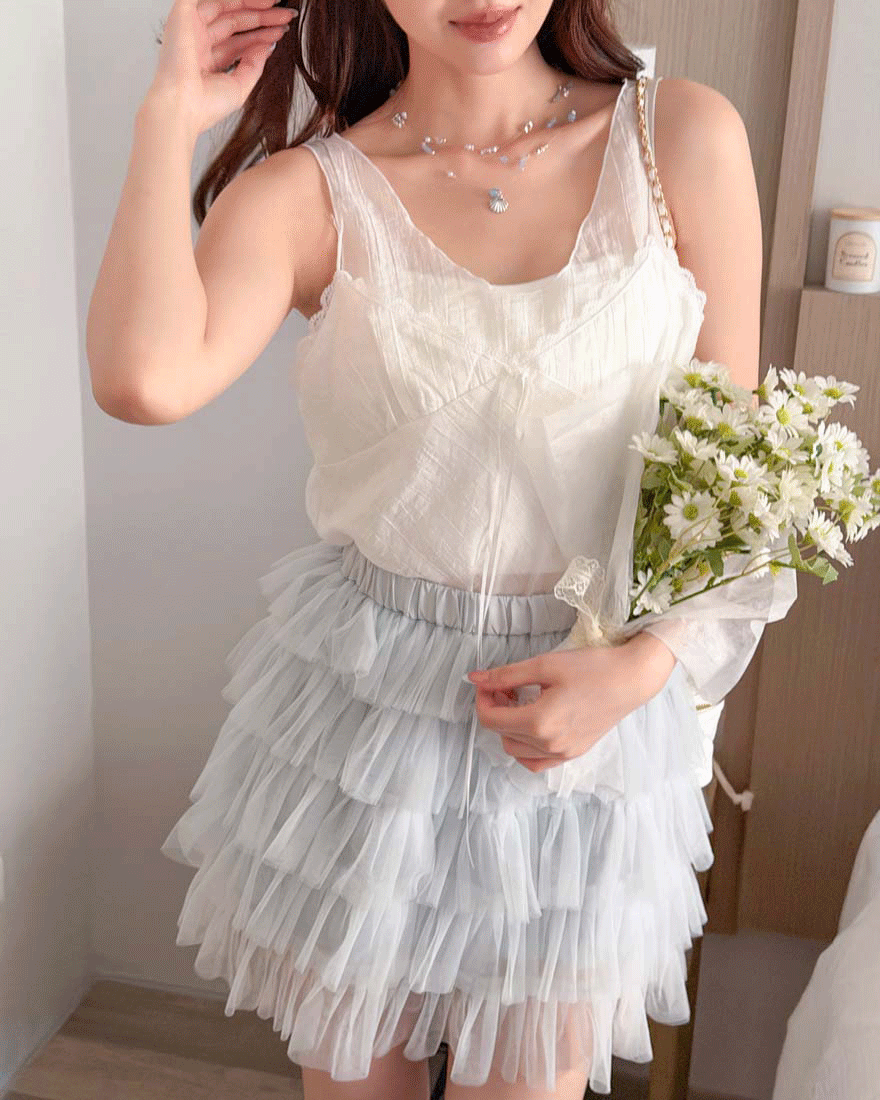 LINA LINA柔美香調蕾絲蝴蝶結假兩件紋理上衣-純潔白