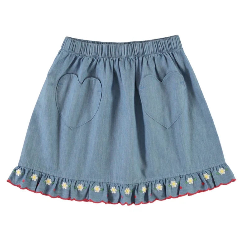 Bebe Organic 愛心雙口袋荷葉邊小花短裙 Lana Skirt - SS26 Denim