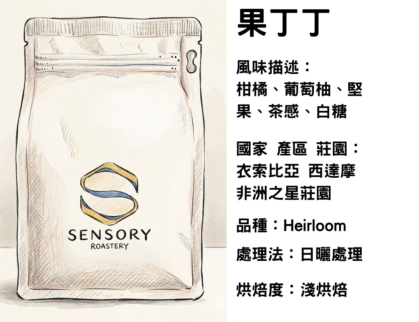 果丁丁｜耶加雪菲｜淺焙｜日曬｜Heirloom