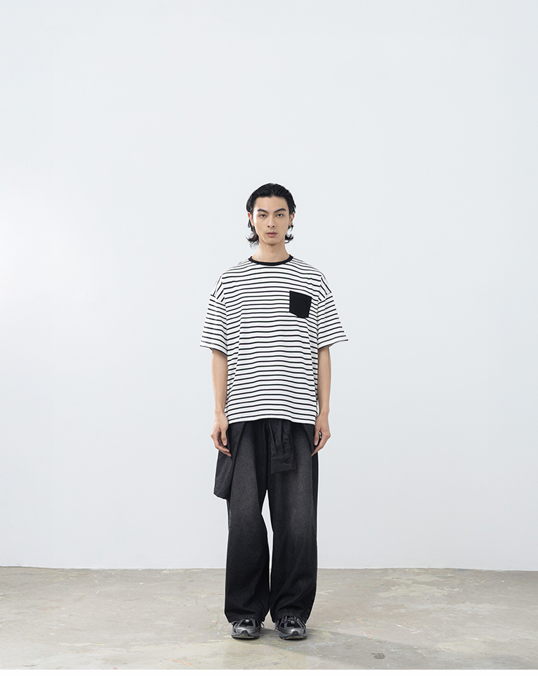 Men's Striped Short-Sleeve Shirt with Pockets - White M/L/XL【01190333】in stock+pre-order