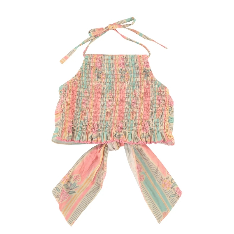 Bebe Organic 條紋花朵後綁帶繞脖上衣 Florence Top - SS26 Floral Stripe