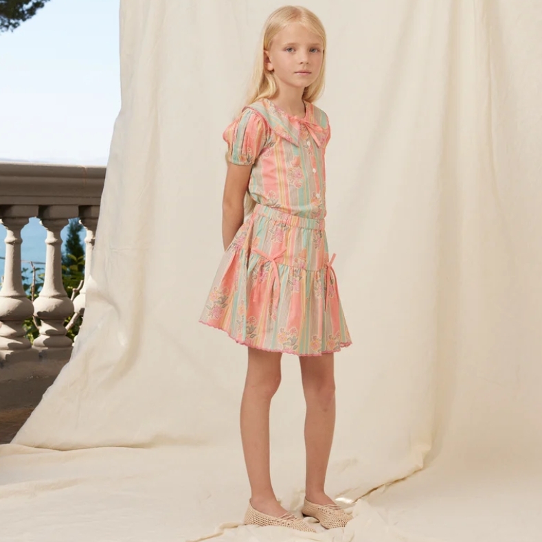 Bebe Organic 條紋花朵蝴蝶結短裙 Florence Skirt - SS26 Floral Stripe