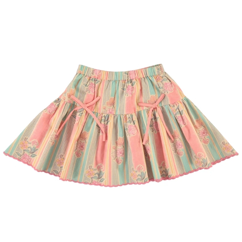 Bebe Organic 條紋花朵蝴蝶結短裙 Florence Skirt - SS26 Floral Stripe