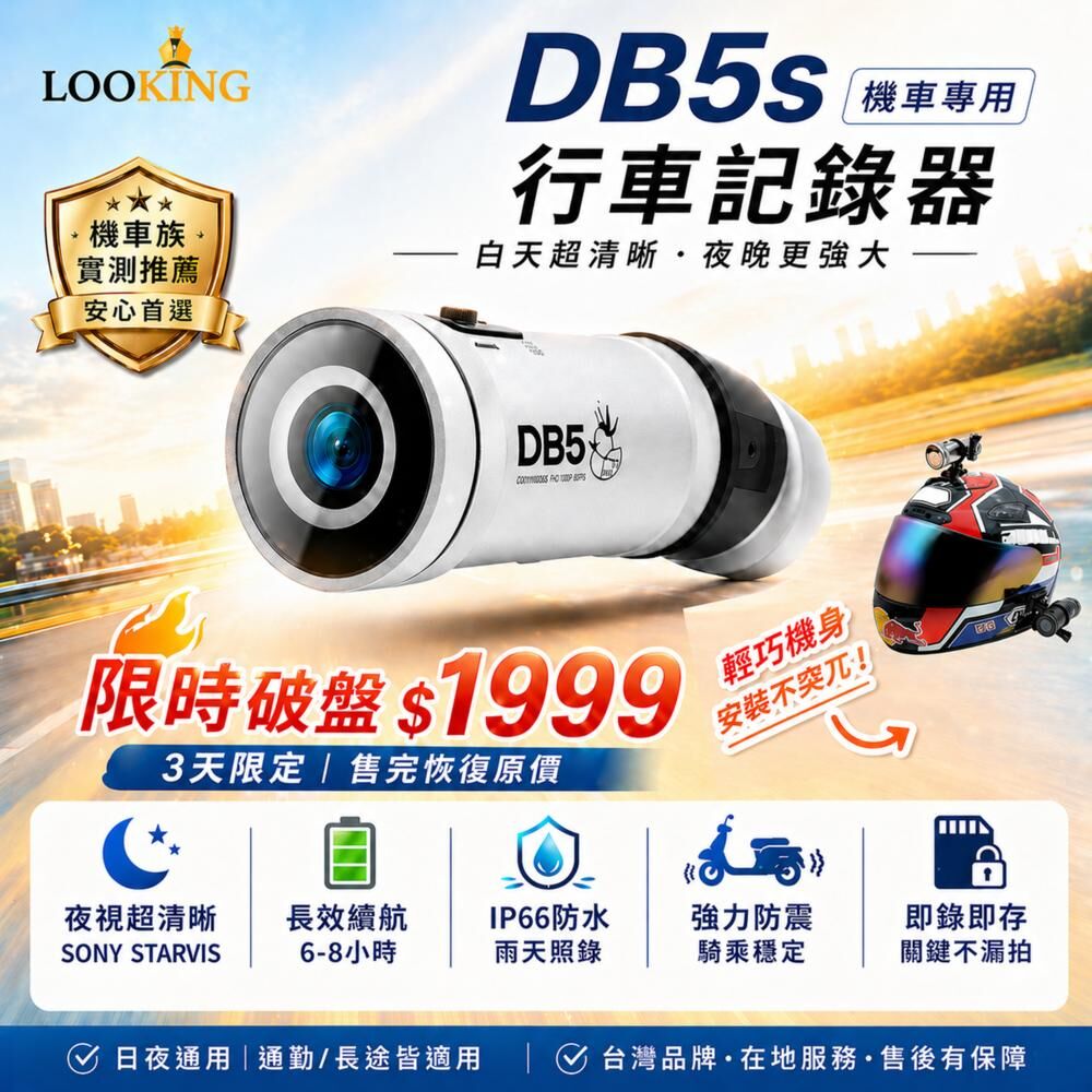 【DB-5s 國民機】 頭戴式記錄器｜星光夜視抗反光、前後雙錄、耐摔耐用、長效續航、一機守護全程