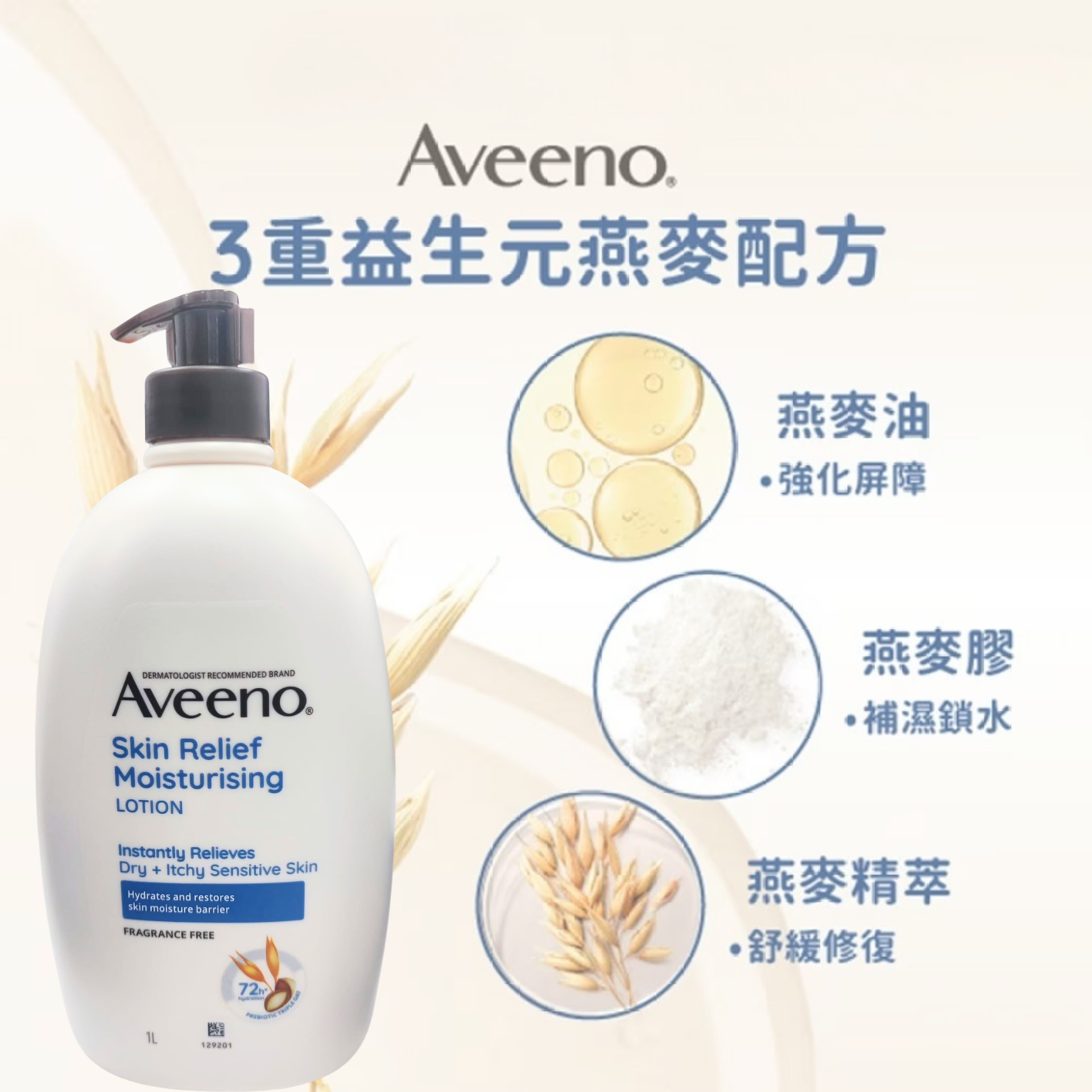 Aveeno - 天然燕麥高效舒緩保濕乳 1L