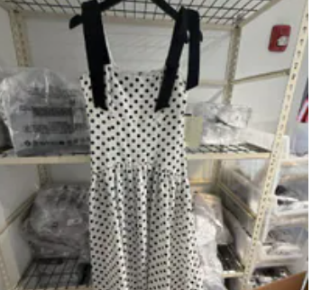 [S] KARL LAGERFELD SOFT WHITE/BLACK BOW STRAP POLKA DOT MIDI DRESS, LD6SBN30-S8W (SKL1614)