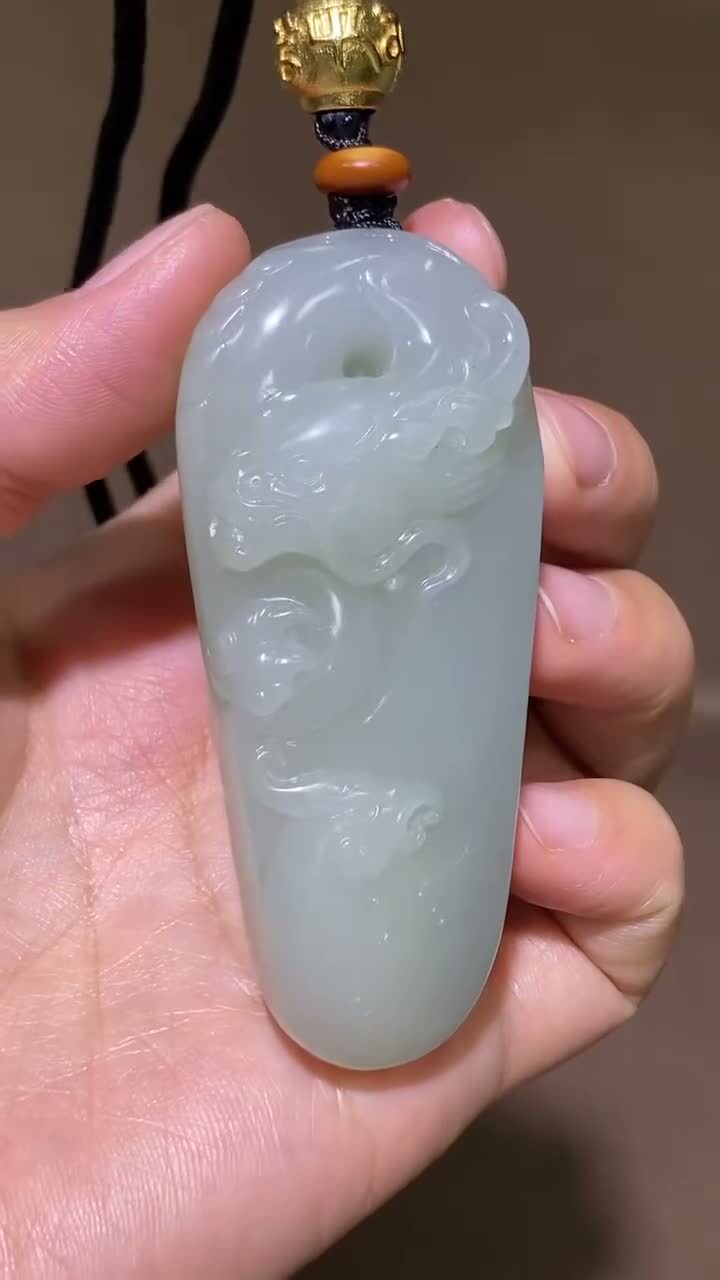 414733 和田玉籽料龍鳳呈祥手把件