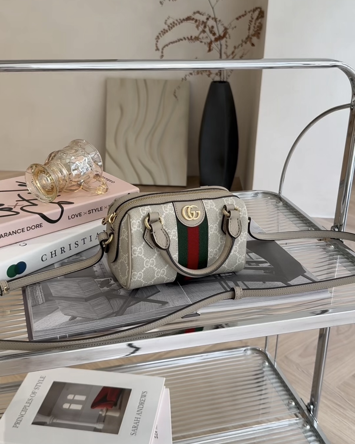 GUCCI｜OPHIDIA 超迷你波士頓 米白老花