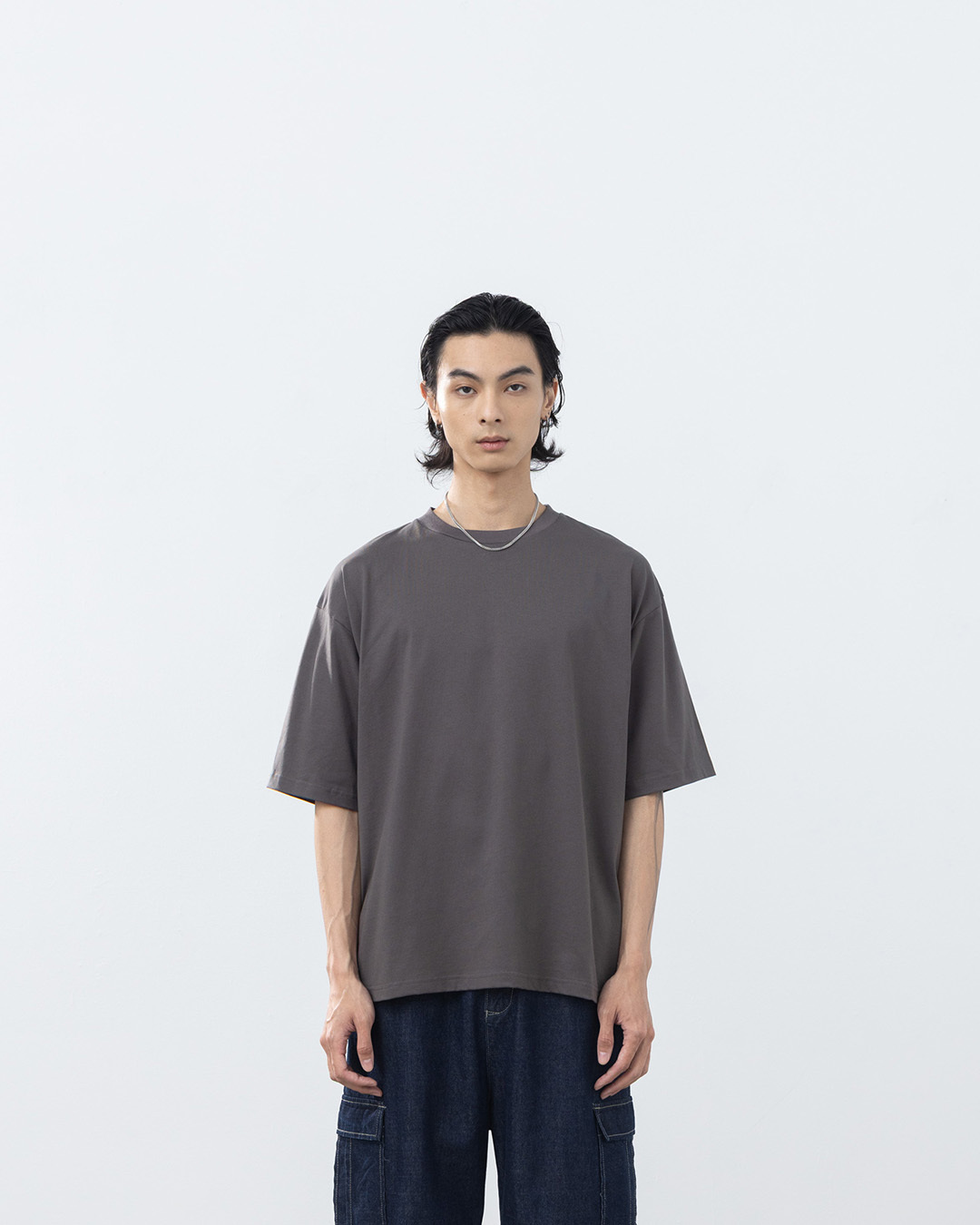 Men's Basic Plain Crew Neck Short-Sleeve Top - Dark Gray S/M/L/XL【01190359】in stock+pre-order