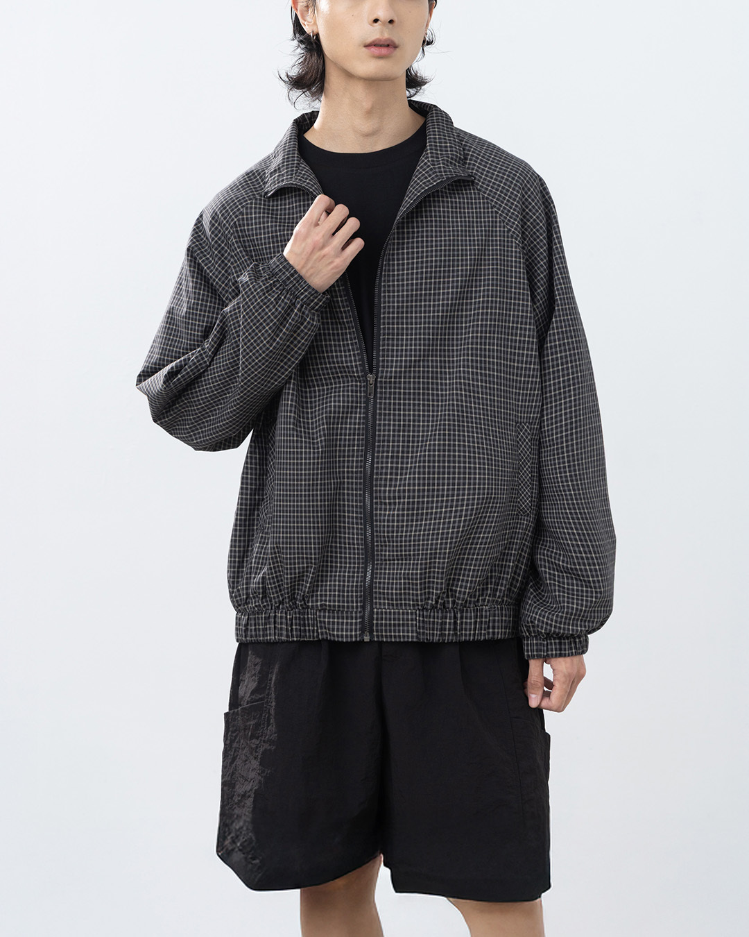 Men's Classic Plaid Stand Collar Jacket - Black M/L【02071702】in stock+pre-order