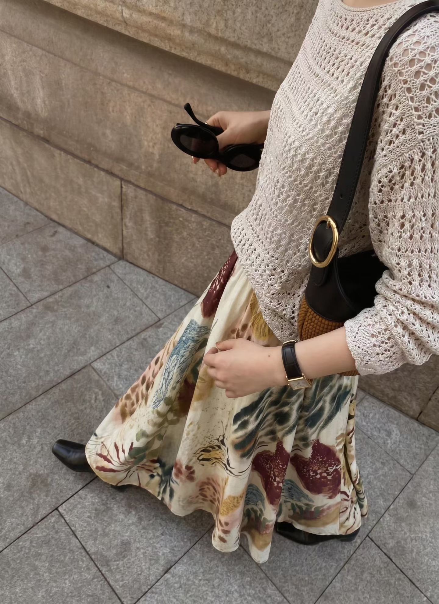 浪漫夏日暈染花朵圖騰傘擺長裙-S-XL (Elegant & Love)