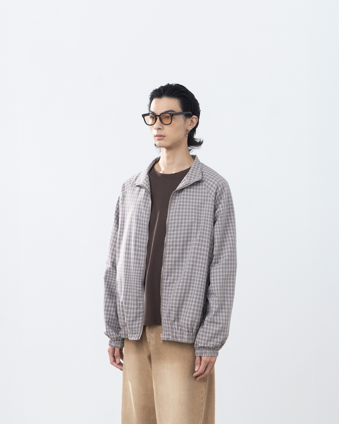 Men's Classic Plaid Stand Collar Jacket - GreyM/L【02071703】in stock+pre-order