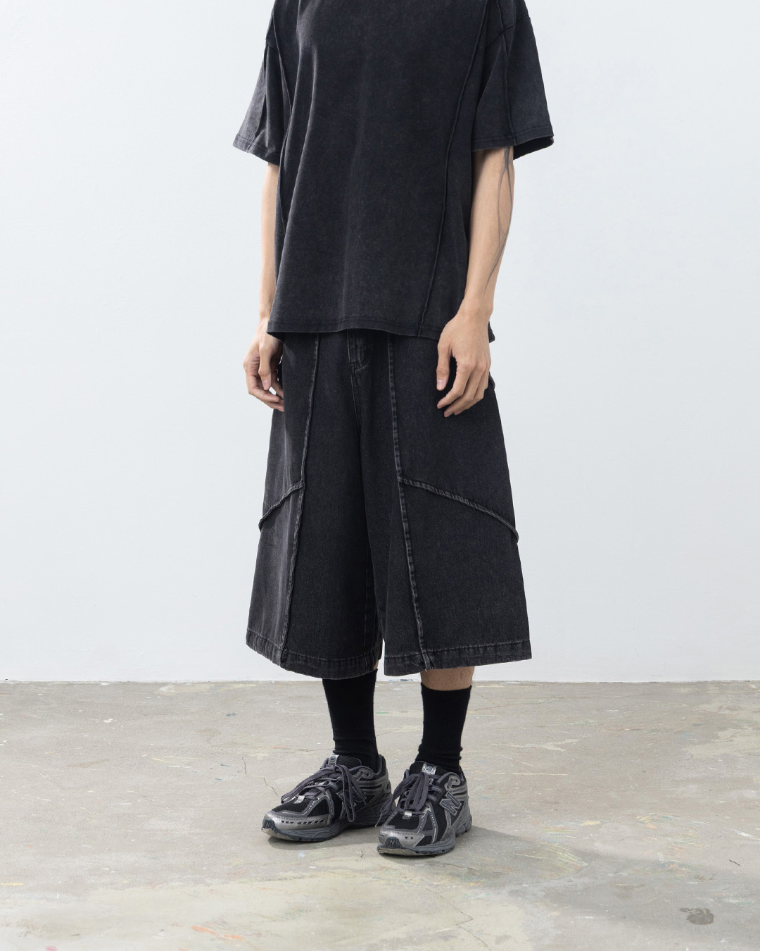 Men's 3D-cut washed denim capri pants, M/L/XL【04011874】in stock+pre-order