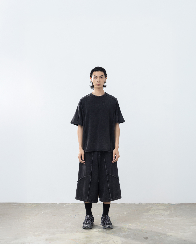 Men's 3D-cut washed denim capri pants, M/L/XL【04011874】in stock+pre-order