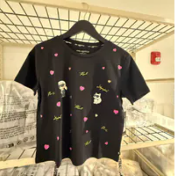 [S] KARL LAGERFELD BLACK CATE PINS TEE, L6WHB014-BLK (SKL1620)