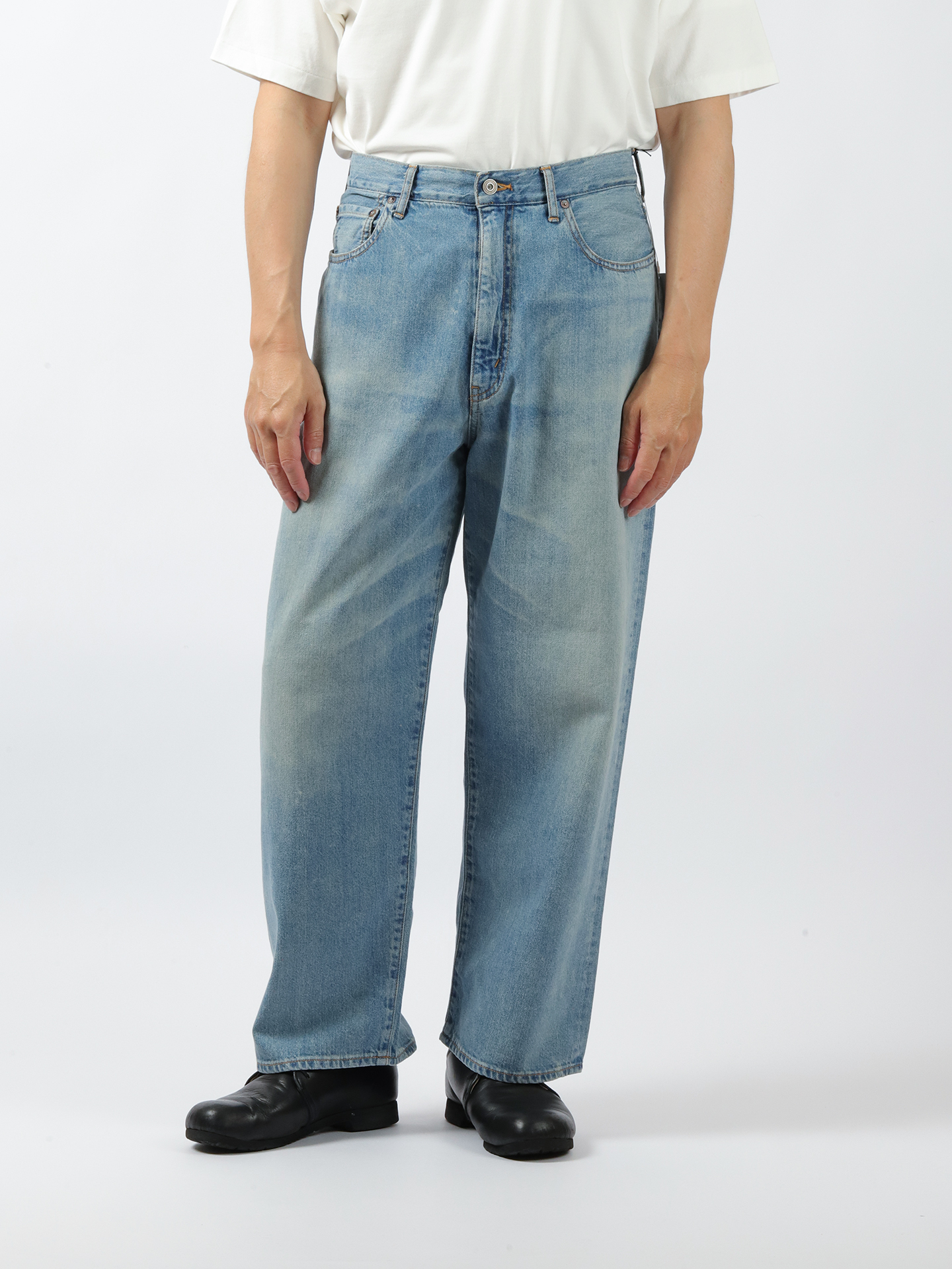 AWASA Selvage Light Oz Denim 5 Pocket Wide Pants Indigo