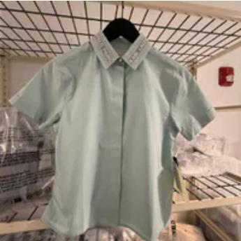[S] KARL LAGERFELD FRESH MINT SHORT SLEEVE POPLIN SHIRT WITH EMBELLISHED TRIM, L6AA0D60-FMT (SKL1624)