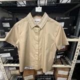 [S] KARL LAGERFELD FRENCH BEIGE SHORT SLEEVE POPLIN SHIRT WITH EMBELLISHED TRIM, L6AA0D60-CYY (SKL1623)